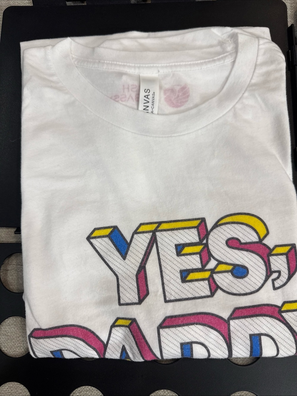 Bella Canvas White Tee with Yellow, Blue, and Pink 3D YES Graphic
